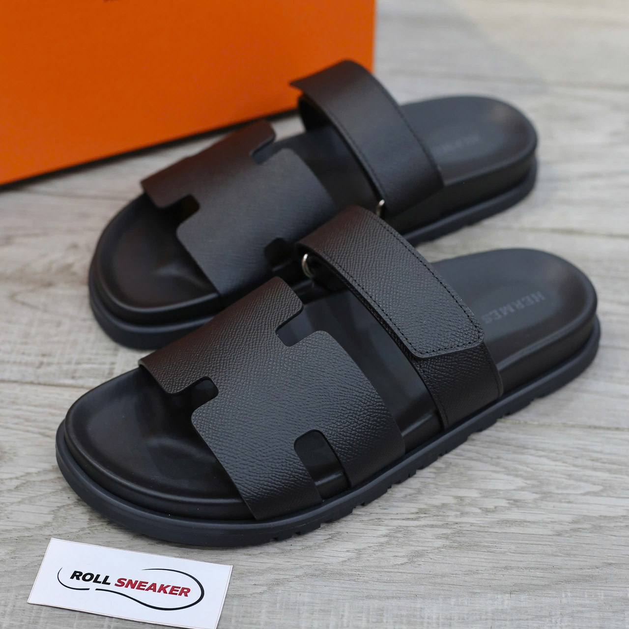 Dép Hermes Chypre Black Bordeaux Epsom Leather Best Quality