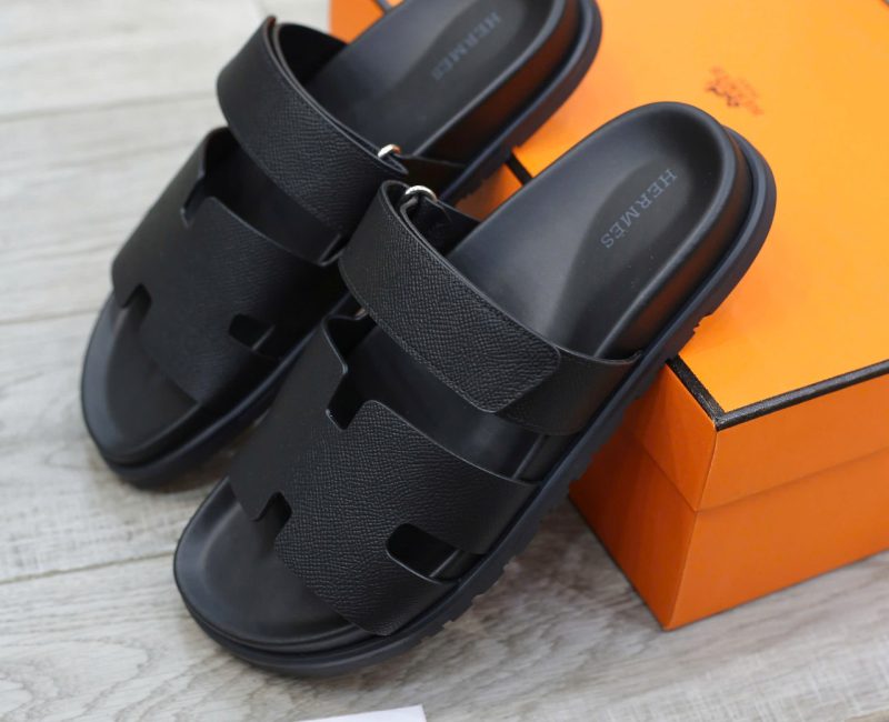 Dép Hermes Chypre Black Bordeaux Epsom Leather Best Quality
