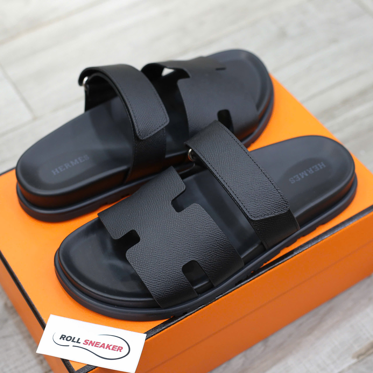 Dép Hermes Chypre Black Bordeaux Epsom Leather Best Quality