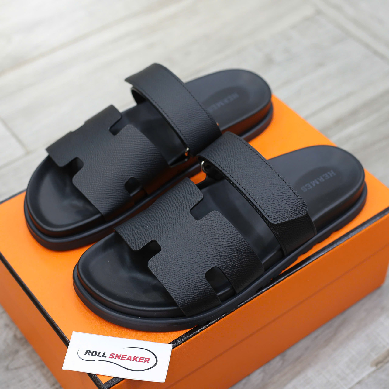 Dép Hermes Chypre Black Bordeaux Epsom Leather Best Quality