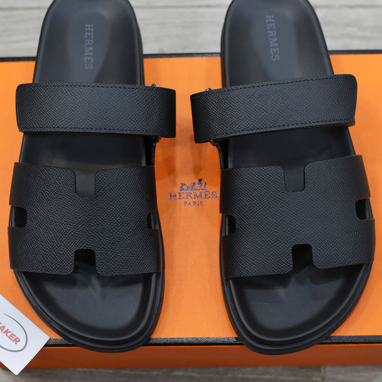 Dép Hermes Chypre Black Bordeaux Epsom Leather Best Quality