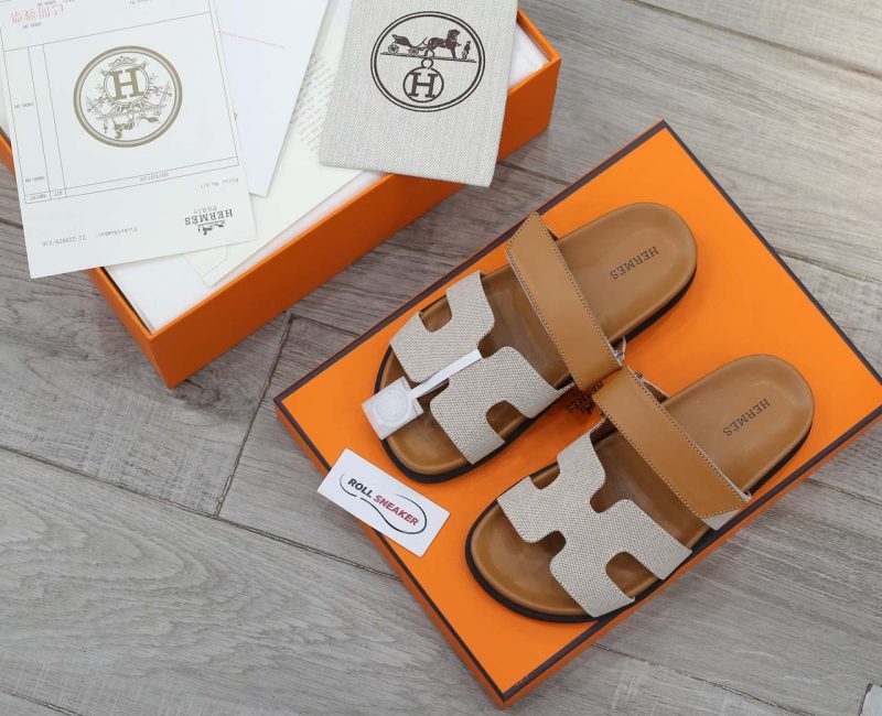 Dép Hermes Chypre Prunoir Natural Canvas Best Quality