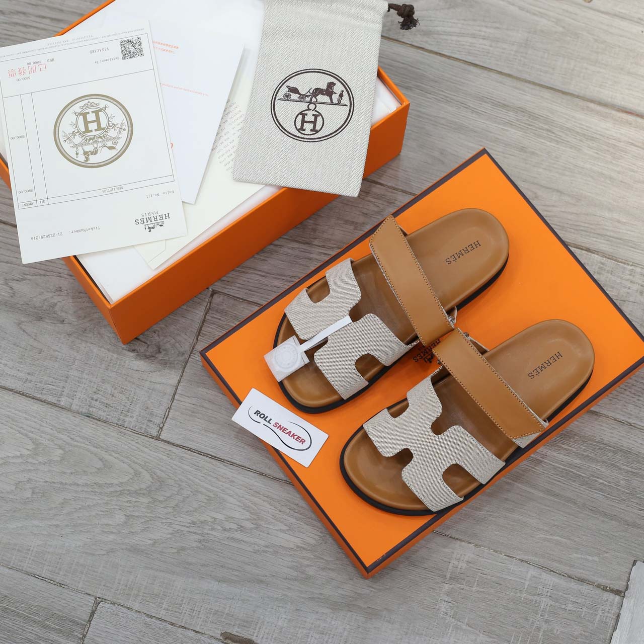 Dép Hermes Chypre Prunoir Natural Canvas Best Quality