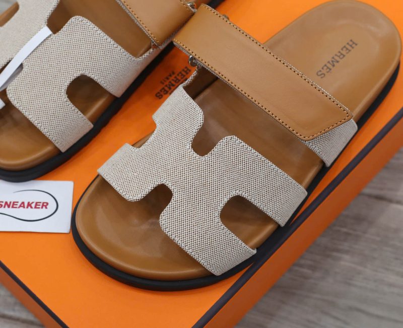 Dép Hermes Chypre Prunoir Natural Canvas Best Quality