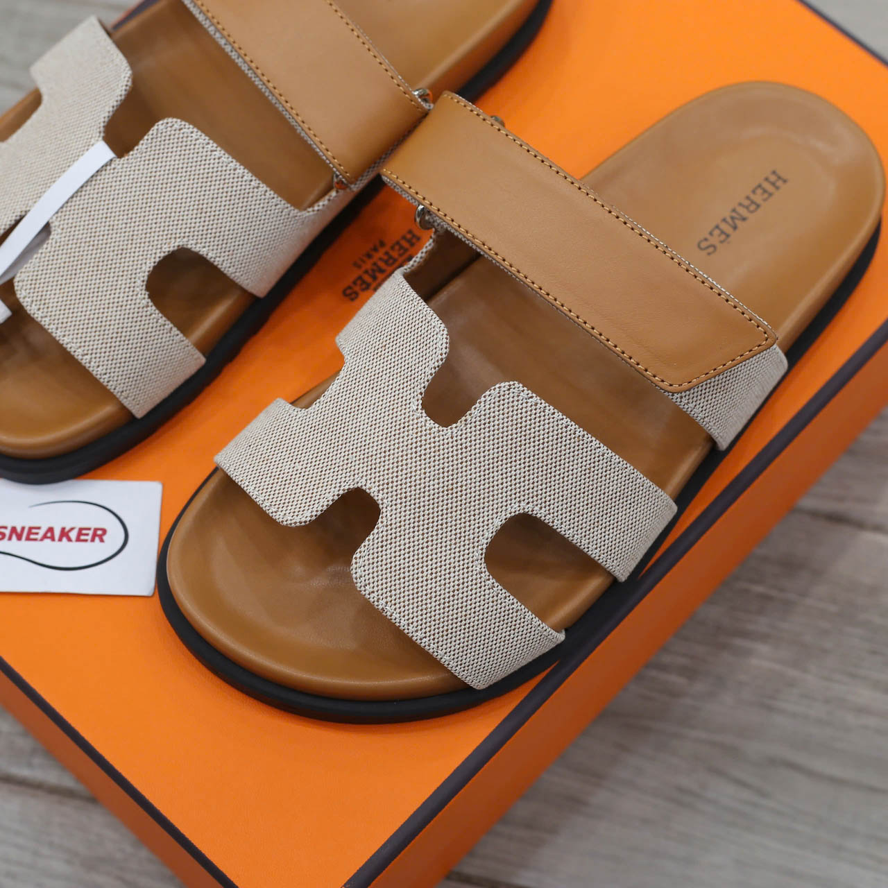 Dép Hermes Chypre Prunoir Natural Canvas Best Quality