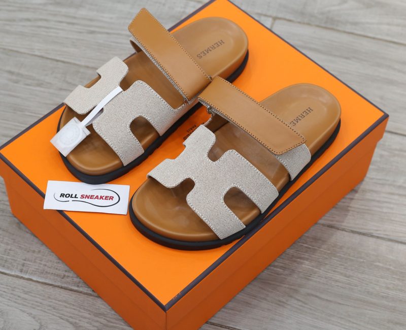 Dép Hermes Chypre Prunoir Natural Canvas Best Quality