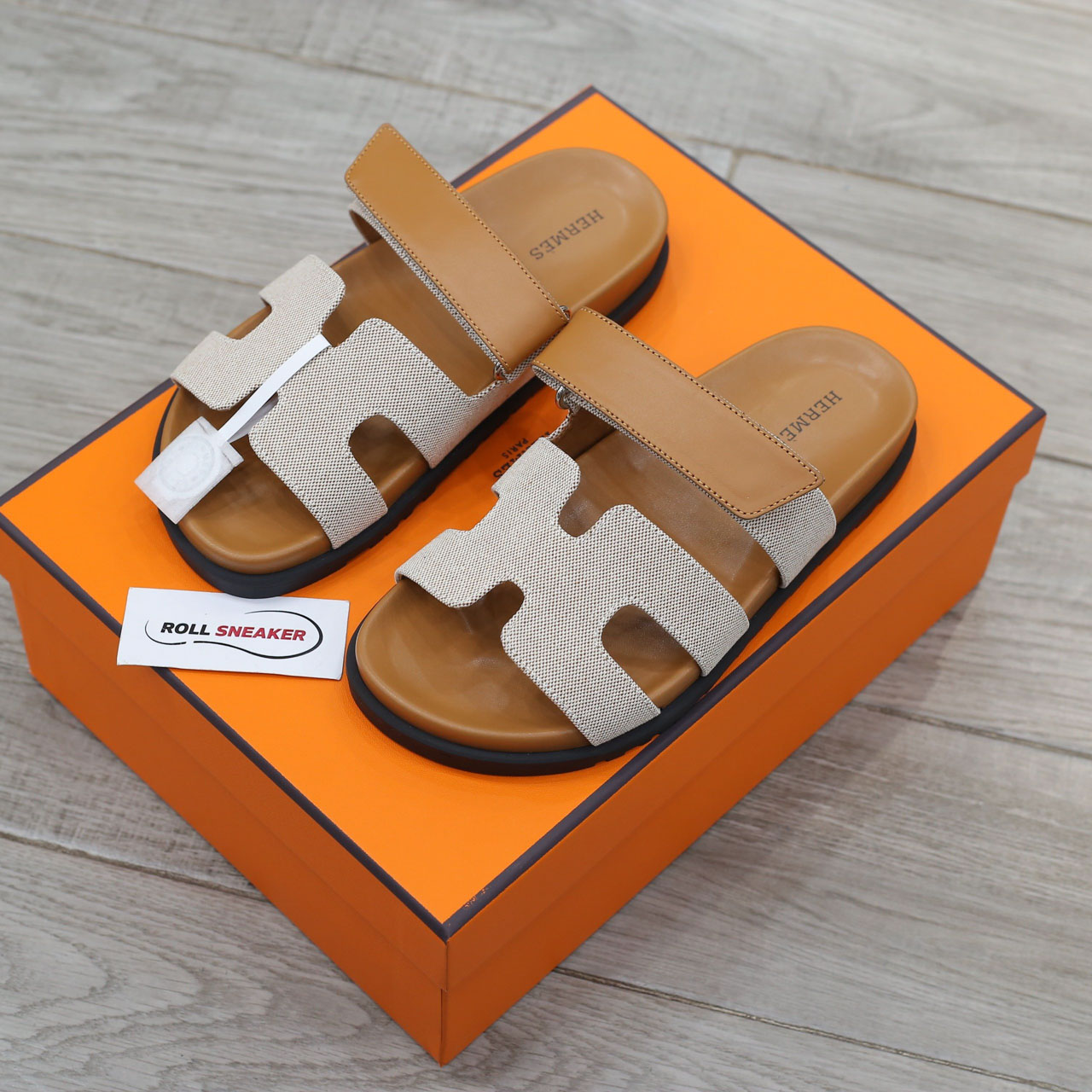 Dép Hermes Chypre Prunoir Natural Canvas Best Quality