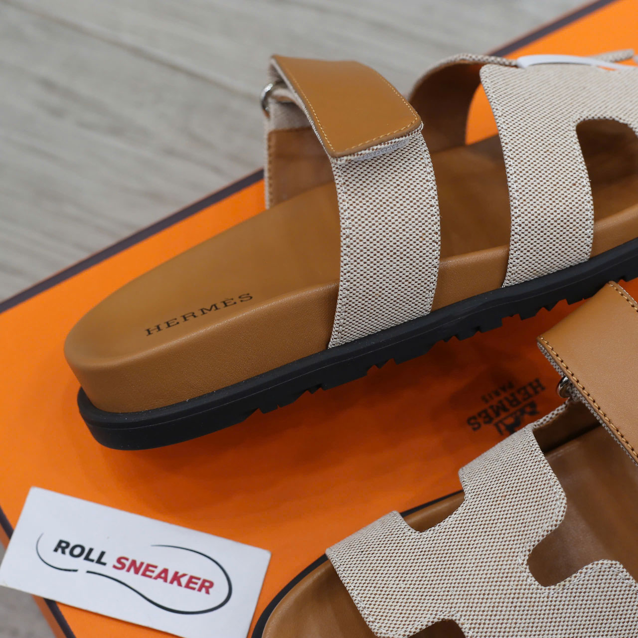 Dép Hermes Chypre Prunoir Natural Canvas Best Quality