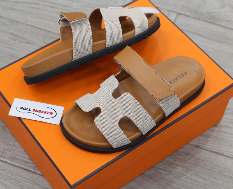 Dép Hermes Chypre Prunoir Natural Canvas Best Quality