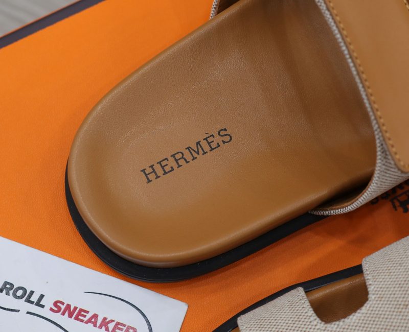 Dép Hermes Chypre Prunoir Natural Canvas Best Quality