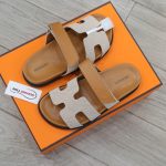 Dép Hermes Chypre Prunoir Natural Canvas Best Quality