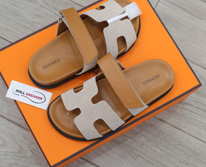 Dép Hermes Chypre Prunoir Natural Canvas Best Quality