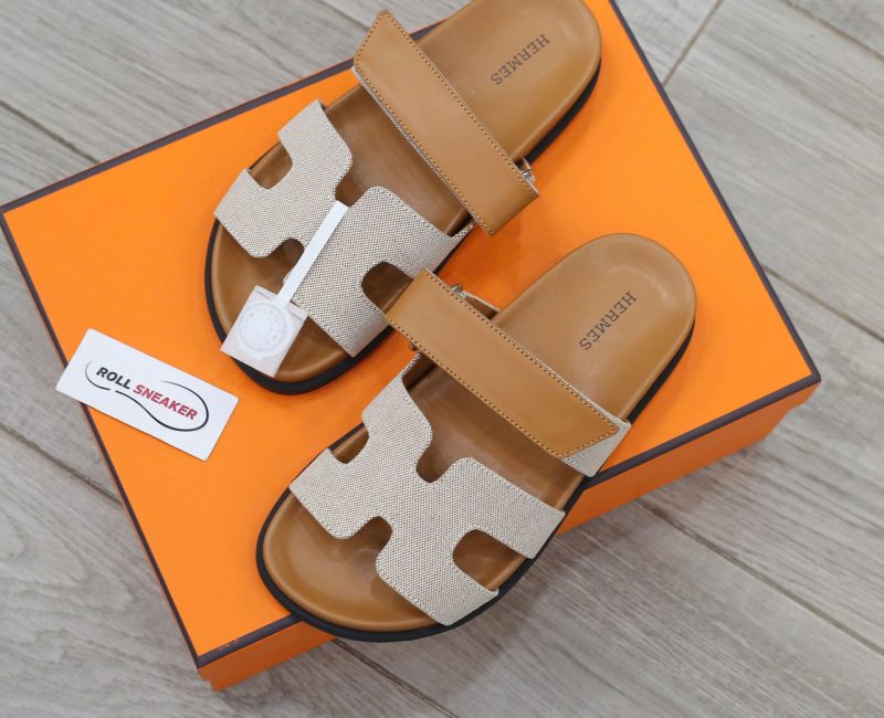 Dép Hermes Chypre Prunoir Natural Canvas Best Quality