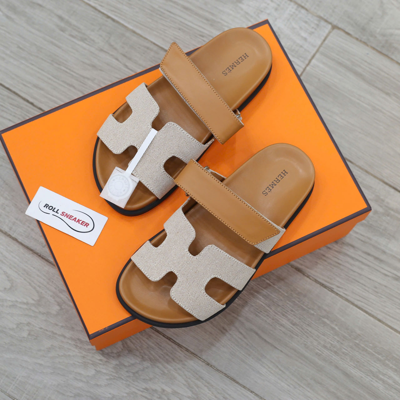 Dép Hermes Chypre Prunoir Natural Canvas Best Quality