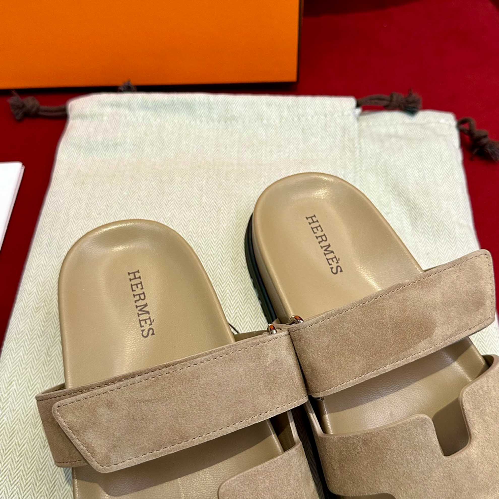 Dép Hermes Chypre Sandal Beige Suede Best Quality