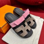 Dép Hermes Chypre Sandal Black Pink Suede