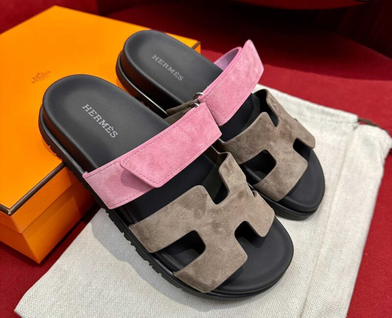 Dép Hermes Chypre Sandal Black Pink Suede