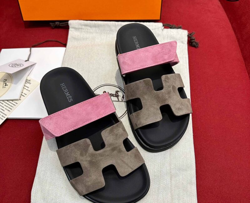 Dép Hermes Chypre Sandal Black Pink Suede