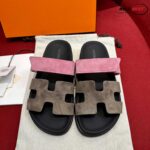 Dép Hermes Chypre Sandal Black Pink Suede