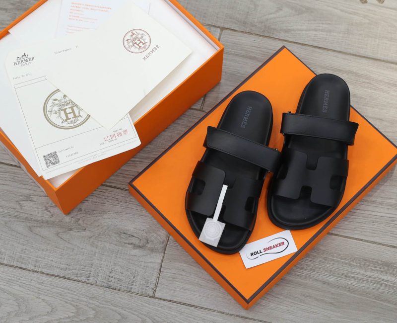 Dép Hermes Chypre Sandal Full Đen Da Trơn Best Quality