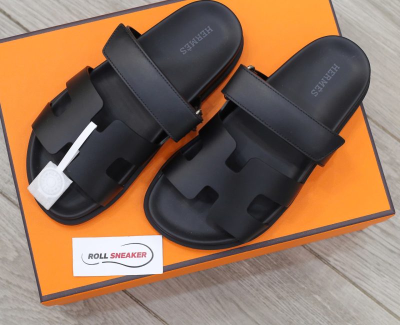 Dép Hermes Chypre Sandal Full Đen Da Trơn Best Quality