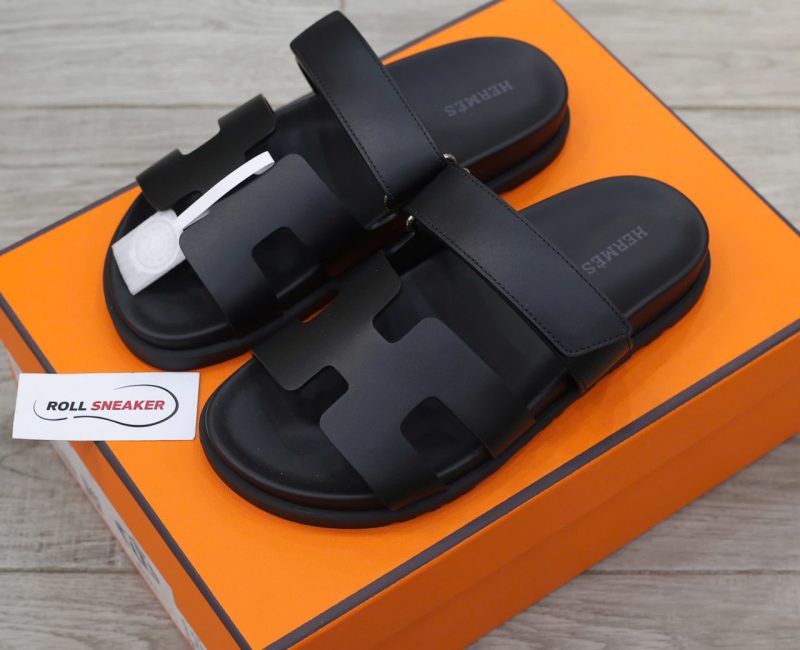 Dép Hermes Chypre Sandal Full Đen Da Trơn Best Quality