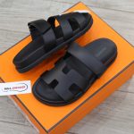 Dép Hermes Chypre Sandal Full Đen Da Trơn Best Quality