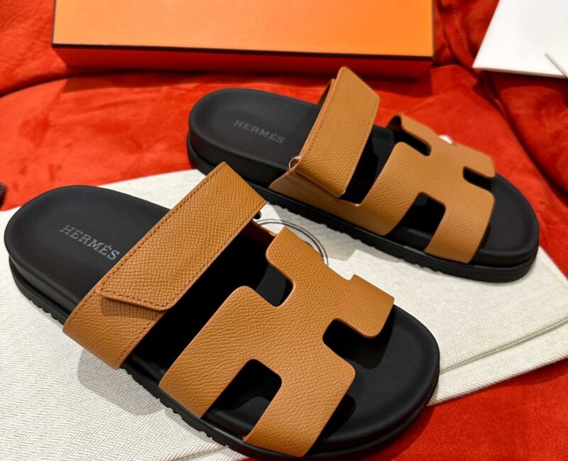 Dép Hermes Chypre Sandal Natural Black Epsom Leather Best Quality