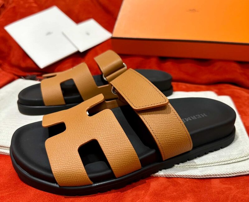 Dép Hermes Chypre Sandal Natural Black Epsom Leather Best Quality