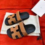 Dép Hermes Chypre Sandal Natural Black Smooth Calfskin Leather Best Quality