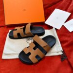 Dép Hermes Chypre Sandal Natural Black Smooth Calfskin Leather Best Quality