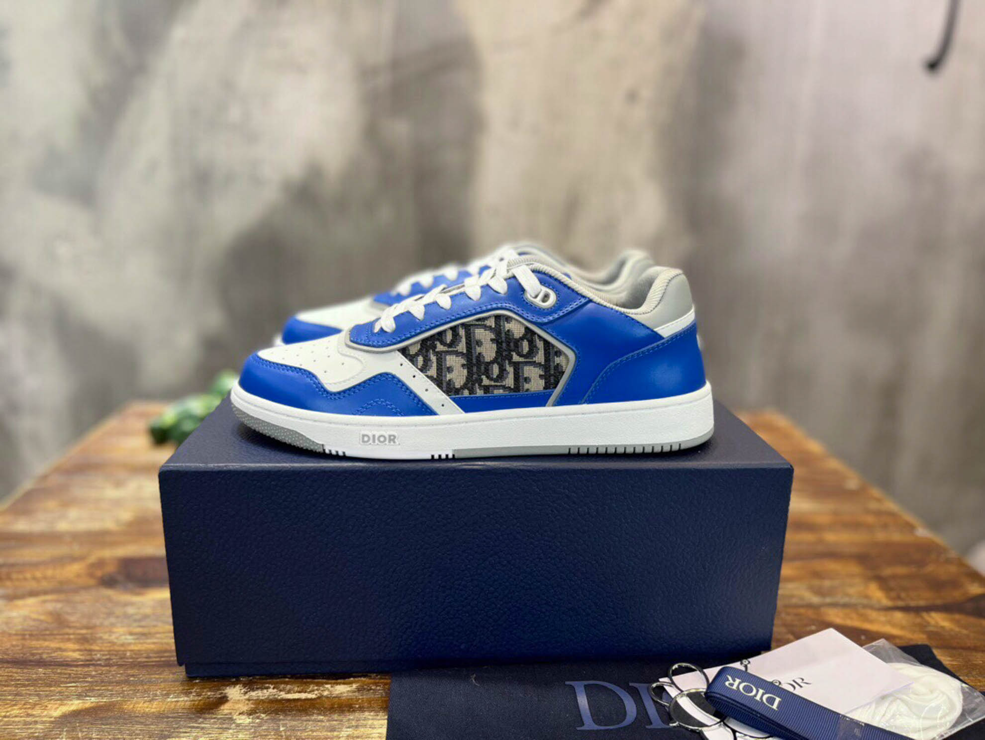 Giày Dior B27 Low Blue Grey White Beige Dior Oblique Jacquard Like Auth