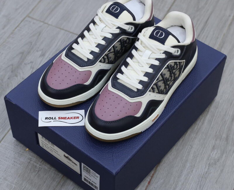 Giày Dior B27 Low Deep Blue Plum with Beige and Black Dior Oblique Jacquard Like Auth