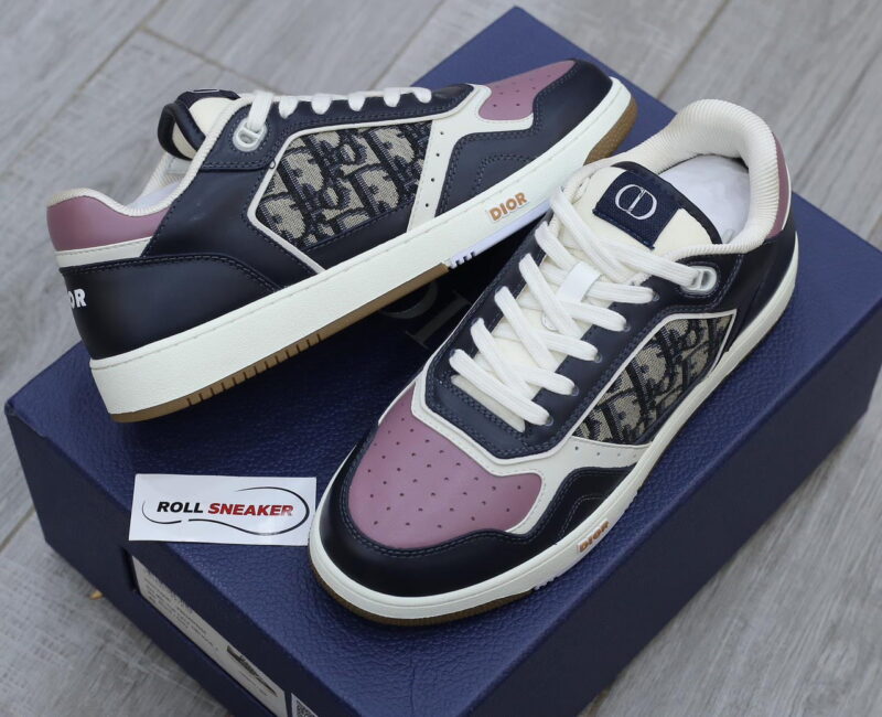 Giày Dior B27 Low Deep Blue Plum with Beige and Black Dior Oblique Jacquard Like Auth