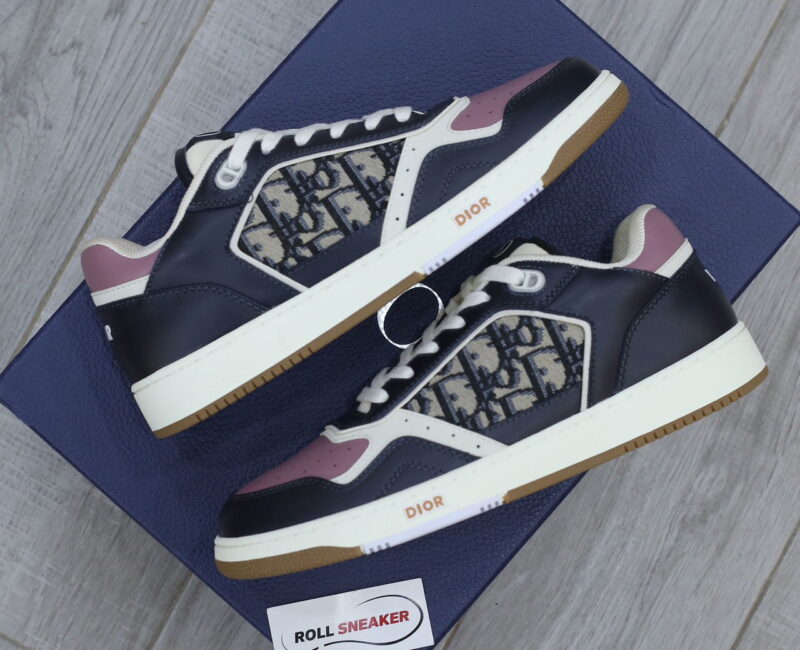 Giày Dior B27 Low Deep Blue Plum with Beige and Black Dior Oblique Jacquard Like Auth