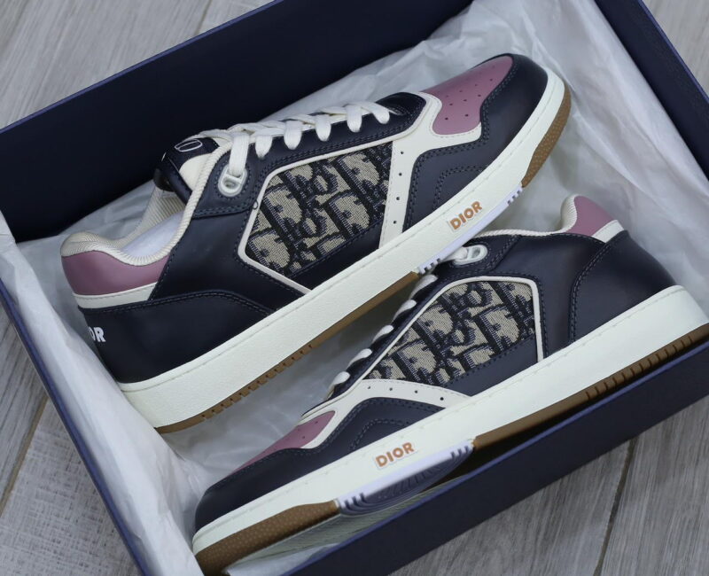 Giày Dior B27 Low Deep Blue Plum with Beige and Black Dior Oblique Jacquard Like Auth