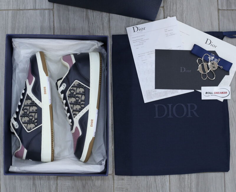 Giày Dior B27 Low Deep Blue Plum with Beige and Black Dior Oblique Jacquard Like Auth