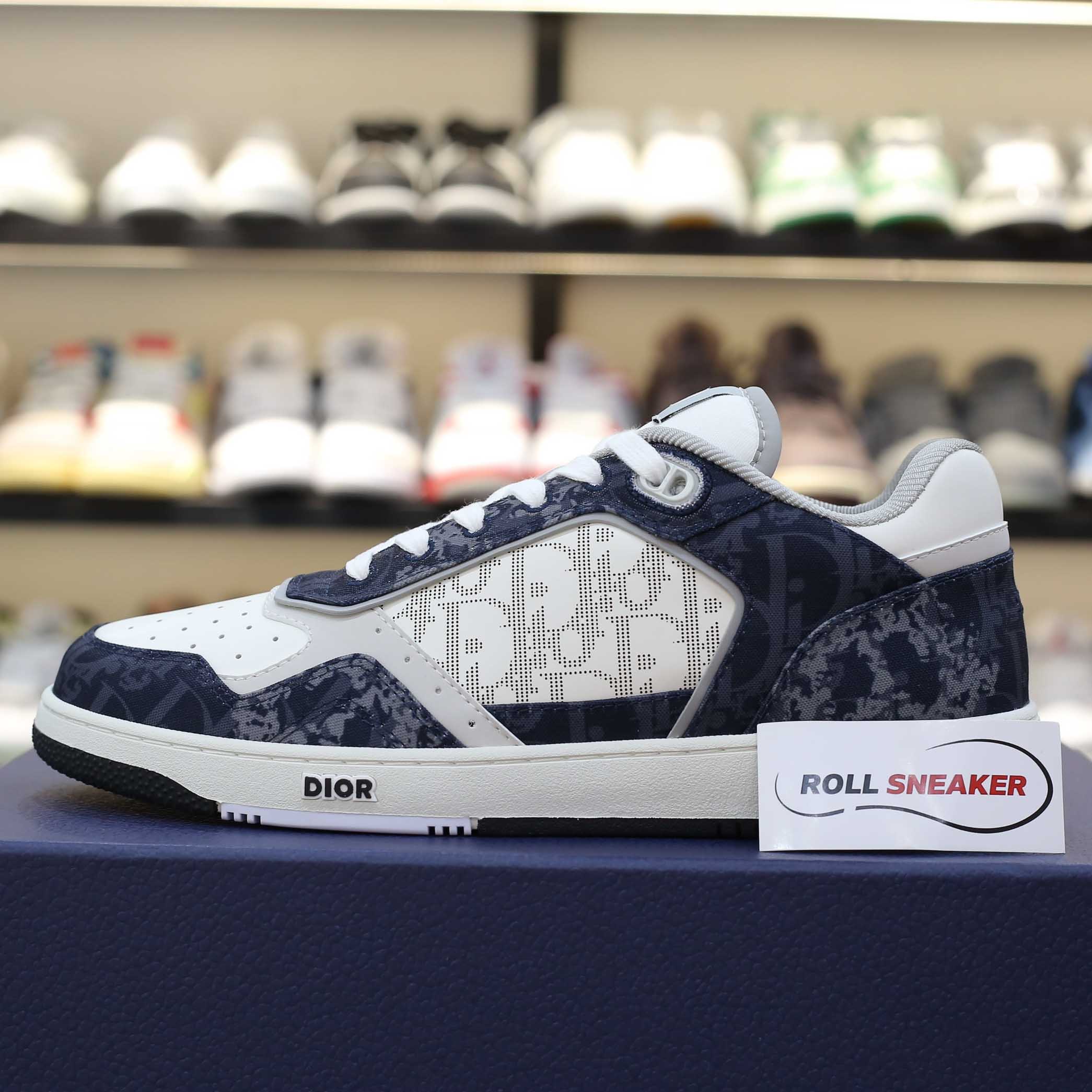 Giày Dior B27 Low Denim Blue White Dior Tears Oblique Galaxy Leather Like Auth