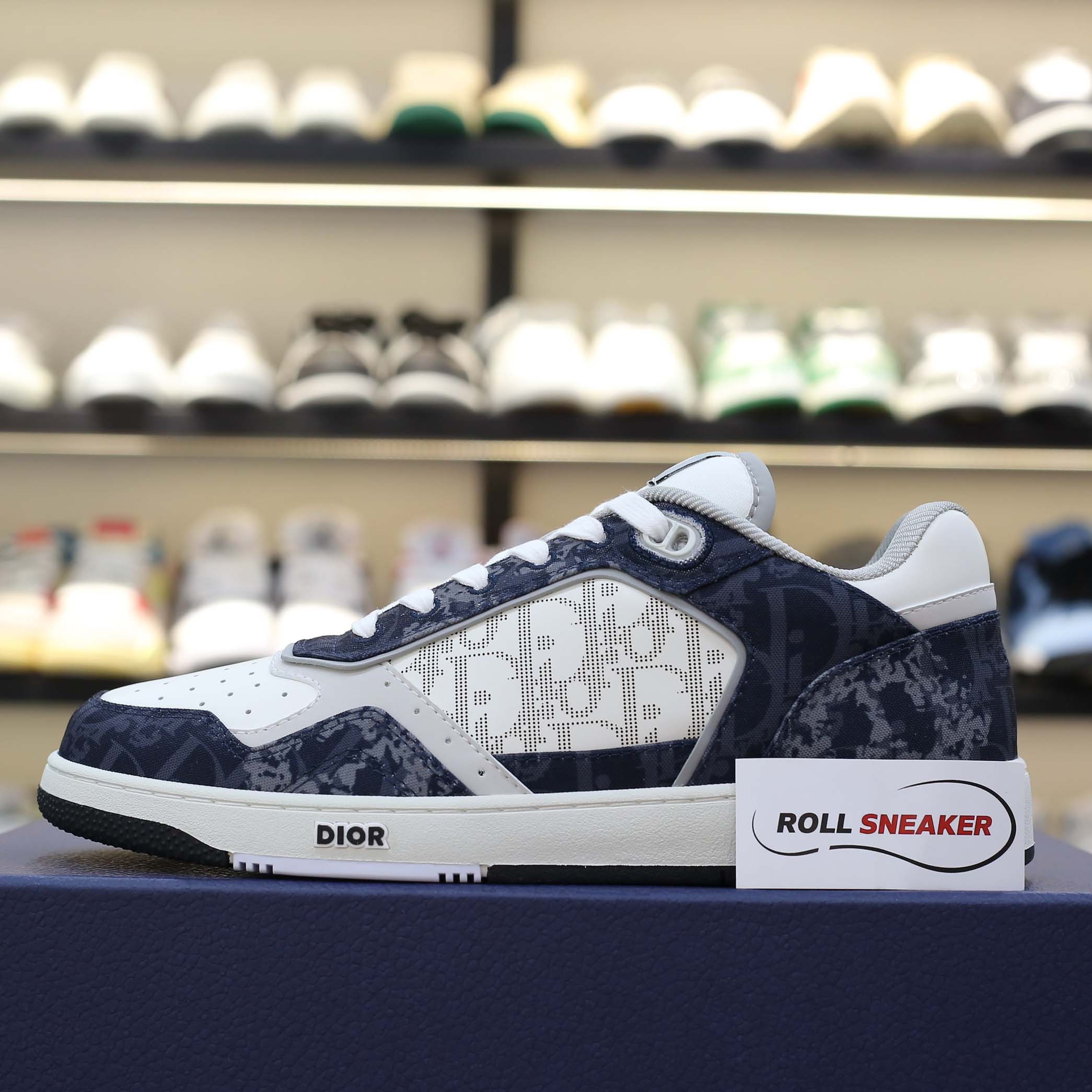 Giày Dior B27 Low Denim Blue White Dior Tears Oblique Galaxy Leather Like Auth