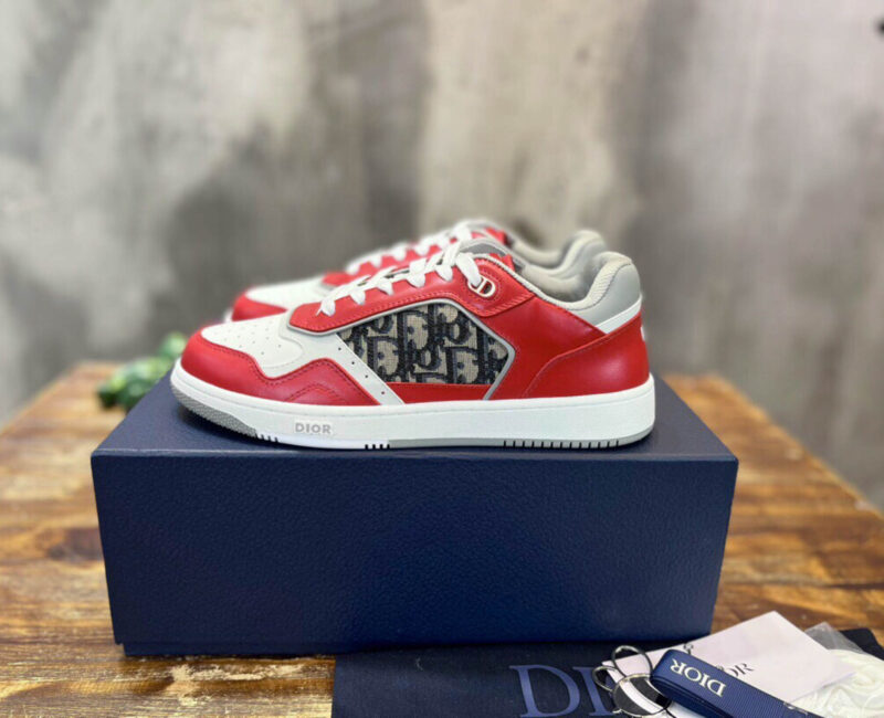 Giày Dior B27 Low Red Grey Dior Oblique Jacquard Like Auth