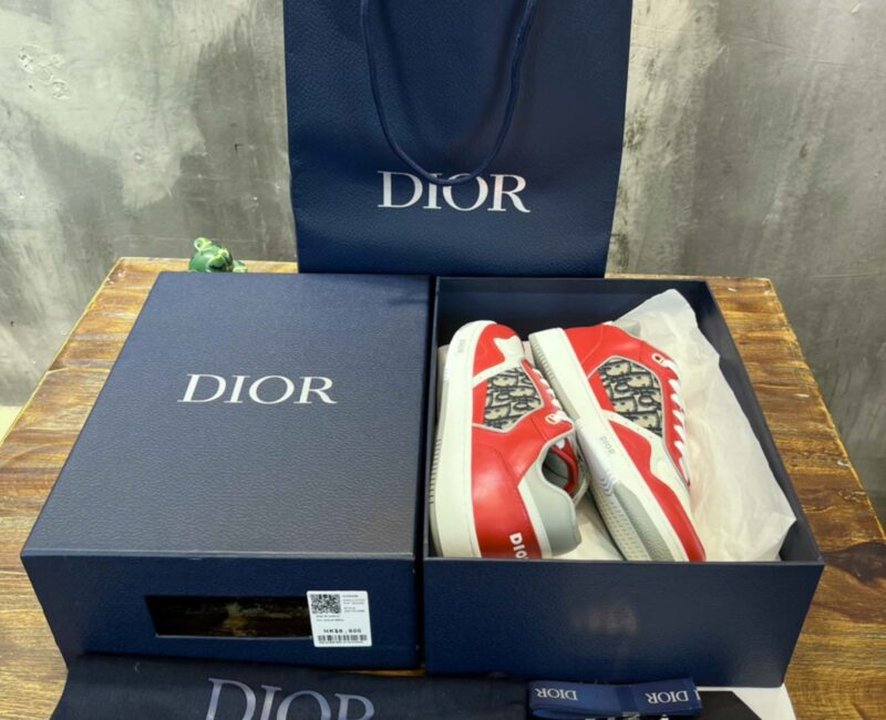 Giày Dior B27 Low Red Grey Dior Oblique Jacquard Like Auth