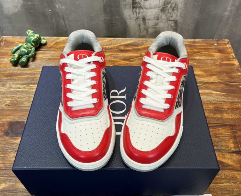 Giày Dior B27 Low Red Grey Dior Oblique Jacquard Like Auth