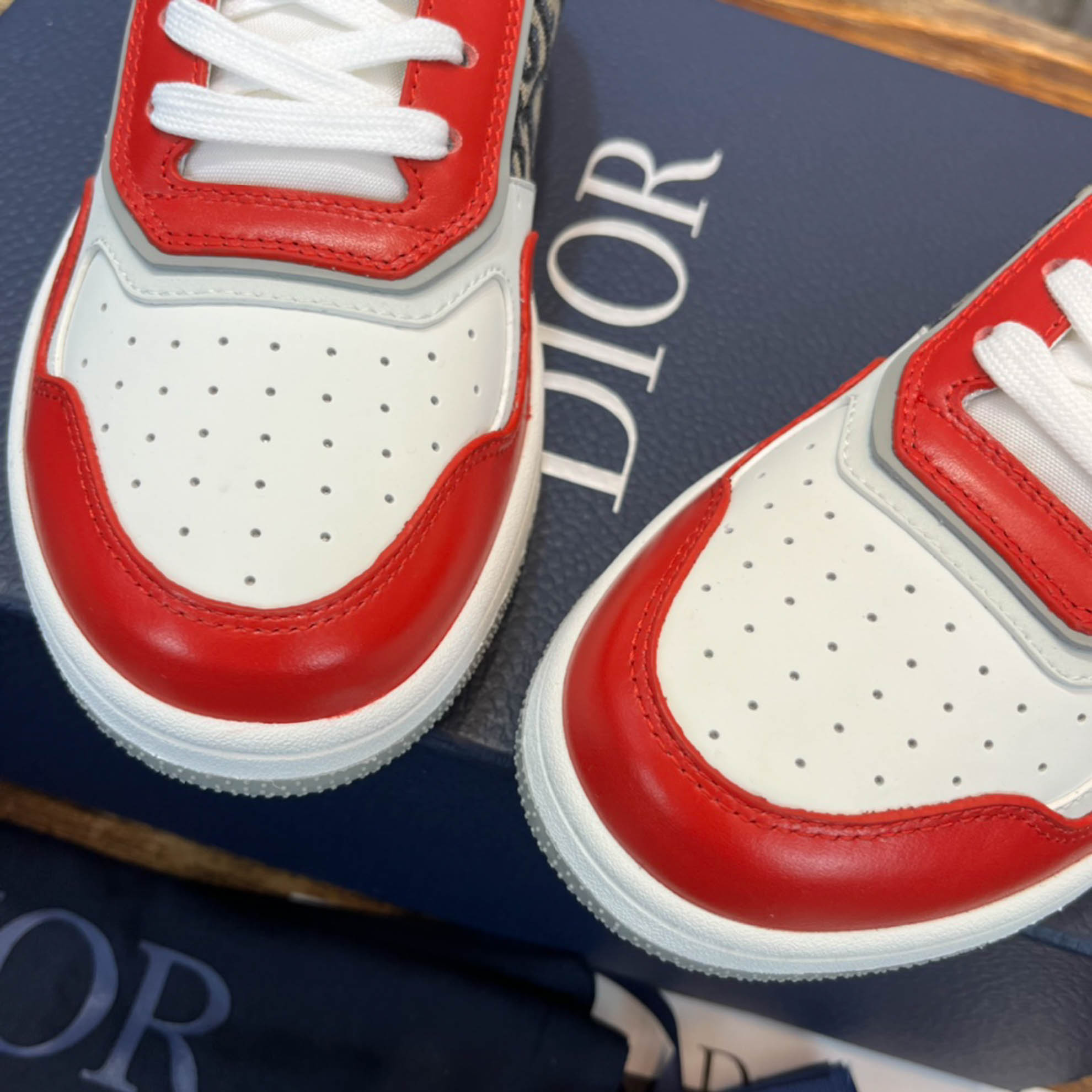 Giày Dior B27 Low Red Grey Dior Oblique Jacquard Like Auth