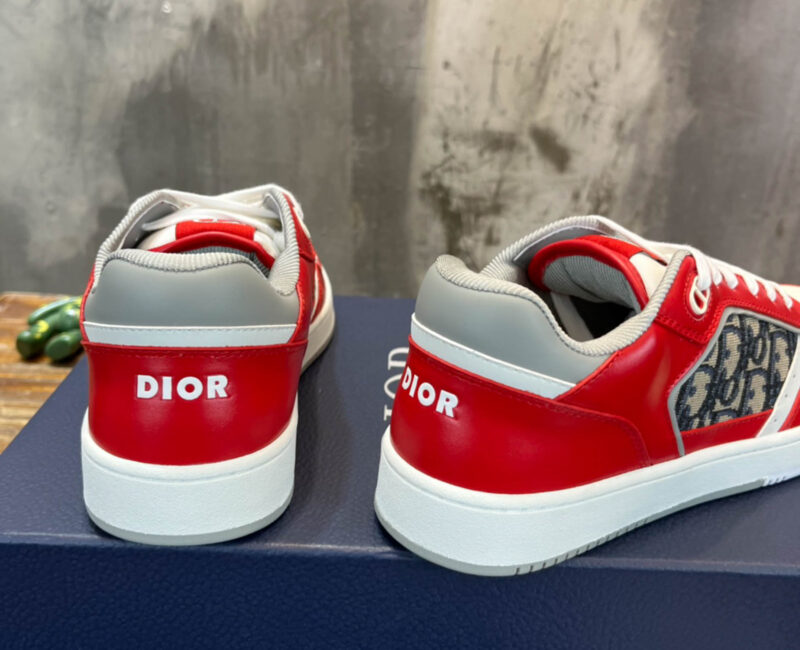 Giày Dior B27 Low Red Grey Dior Oblique Jacquard Like Auth