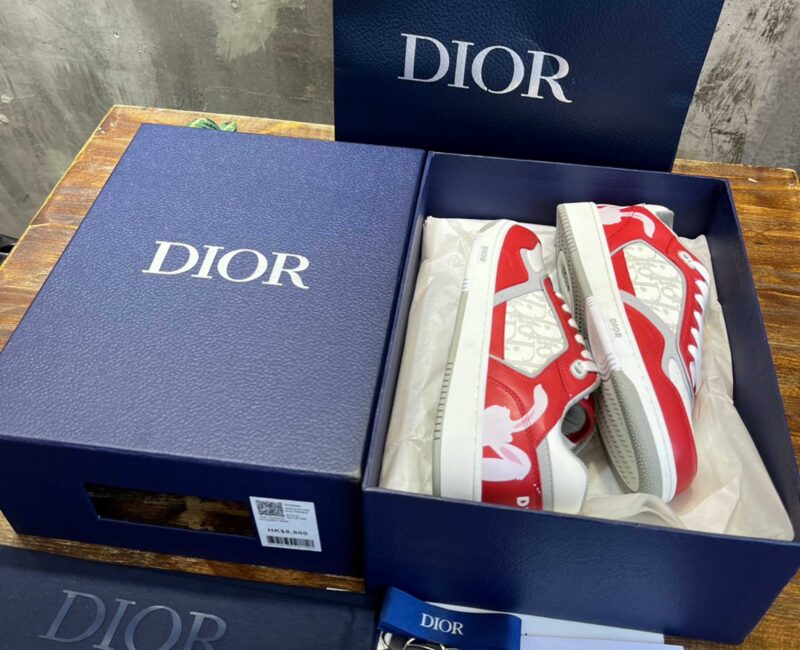 Giày Dior B27 Low Red White Dior Oblique Galaxy Leather with Rabbit Motif Like Auth