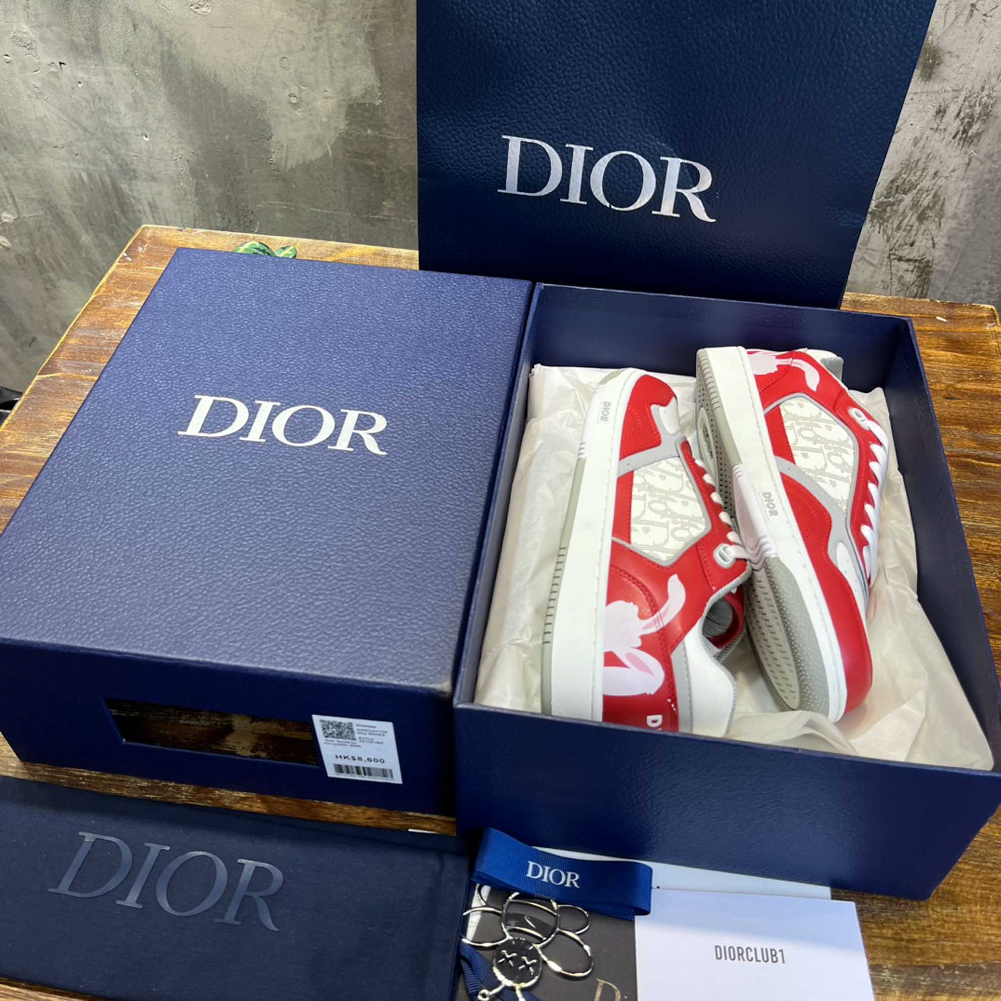Giày Dior B27 Low Red White Dior Oblique Galaxy Leather with Rabbit Motif Like Auth