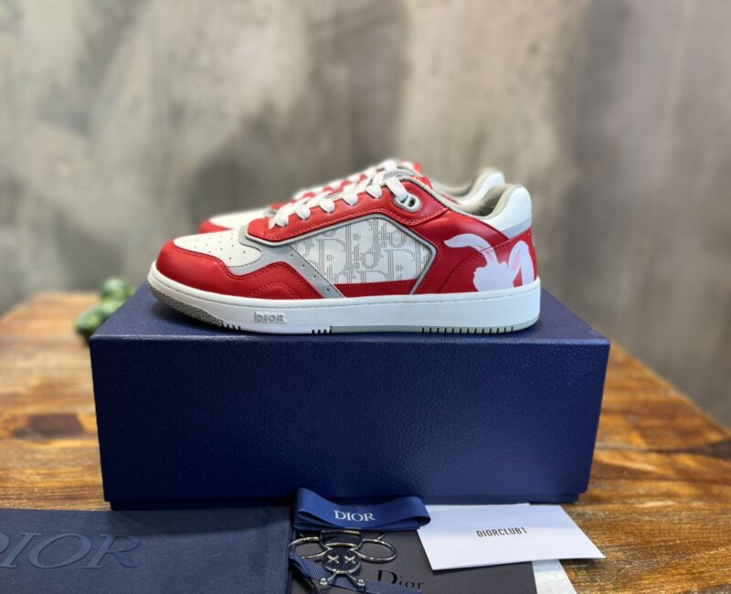 Giày Dior B27 Low Red White Dior Oblique Galaxy Leather with Rabbit Motif Like Auth