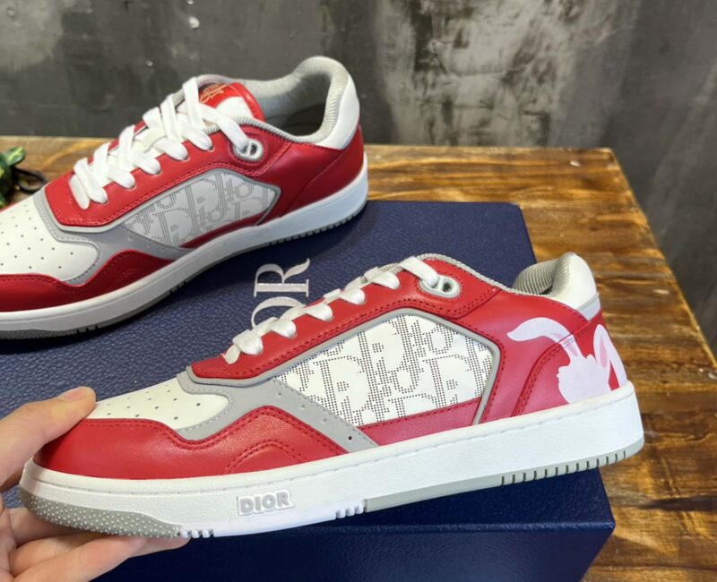 Giày Dior B27 Low Red White Dior Oblique Galaxy Leather with Rabbit Motif Like Auth