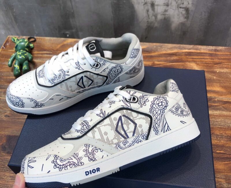 Giày Dior B27 Low White Navy Blue CD Paisley White Dior Oblique Like Auth