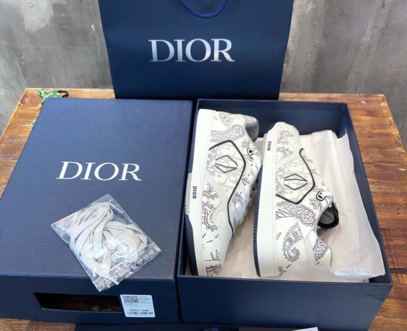Giày Dior B27 Low White Navy Blue CD Paisley White Dior Oblique Like Auth